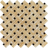 Honey Onyx Polished Stanza Basketweave Mosaic Tile w / Black Dots