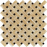 Honey Onyx Polished Stanza Basketweave Mosaic Tile w / Black Dots