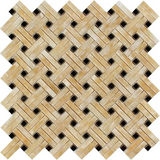 Honey Onyx Polished Stanza Basketweave Mosaic Tile w / Black Dots