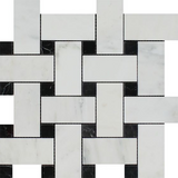 Oriental White / Asian Statuary Marble Polished Large Basketweave Mosaic Tile w / Black Dots