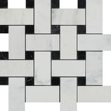 Oriental White / Asian Statuary Marble Honed Large Basketweave Mosaic Tile w / Black Dots