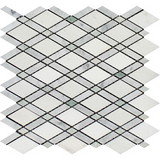 Thassos White Marble Honed Lattice Mosaic Tile w / Ming Green Dots