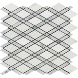 Thassos White Marble Polished Lattice Mosaic Tile w / Ming Green Dots