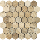 Philadelphia Travertine Tumbled 2'' Hexagon Mosaic Tile