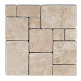 Durango Cream Travertine 4-Pieced OPUS Mini-Pattern Tumbled Mosaic Tile