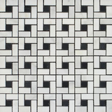 Oriental White / Asian Statuary Marble Honed Pinwheel Mosaic Tile w/ Black Dots