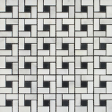 Oriental White / Asian Statuary Marble Polished Pinwheel Mosaic Tile w/ Black Dots