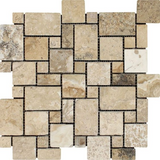 Philadelphia Travertine Tumbled Mini Versailles Mosaic Tile