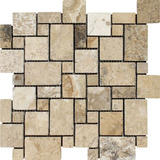 Philadelphia Travertine Tumbled Mini Versailles Mosaic Tile