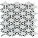 Oriental White / Asian Statuary Marble Polished Lattice Mosaic Tile w / Blue Gray