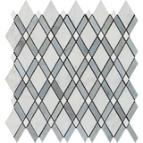 Oriental White / Asian Statuary Marble Polished Lattice Mosaic Tile w / Blue Gray