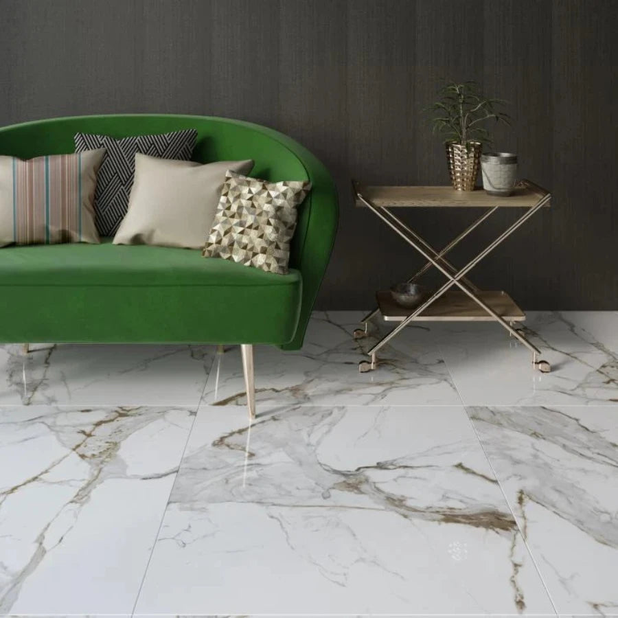 24 X 48 Aeris Gold Polished Marble Look Porcelain Tile