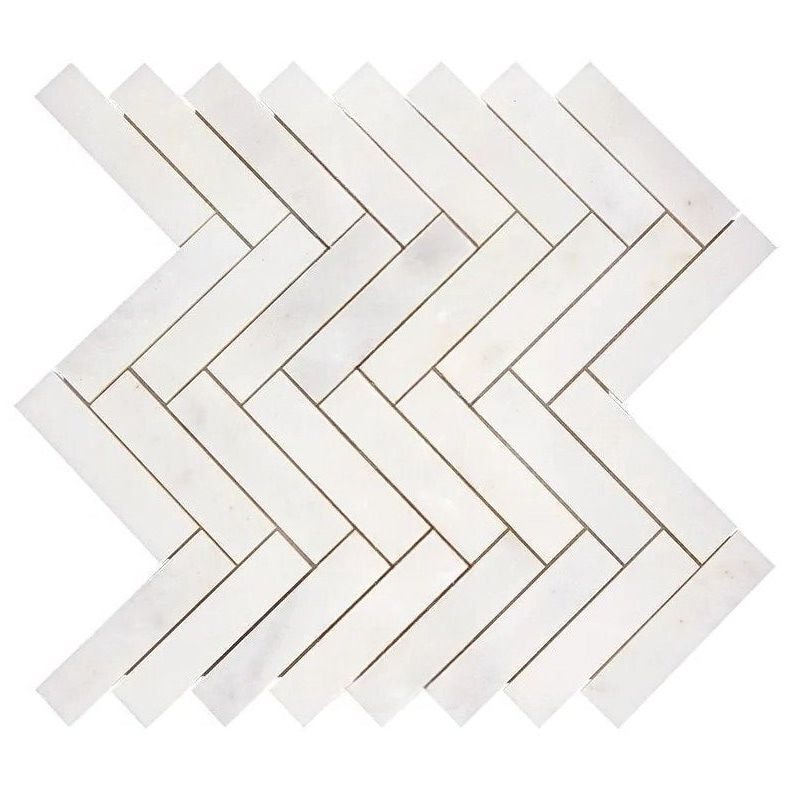 Afyon White Marble Polished 1 x 4 Herringbone Mosaic Tile-Marble Mosaic-American Tile Depot