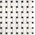 Afyon White Marble Polished Basketweave Mosaic Tile w/ Black Dots-Marble Mosaic-American Tile Depot