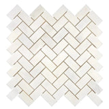 Sample of Afyon White Marble Polished 1 x 2 Herringbone Mosaic Tile-Sample-American Tile Depot