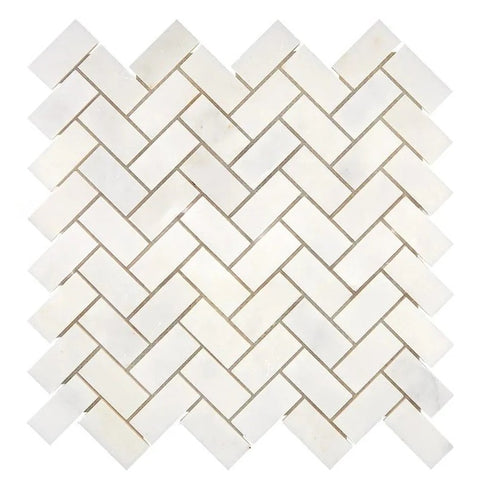 Sample of Afyon White Marble Polished 1 x 2 Herringbone Mosaic Tile-Sample-American Tile Depot