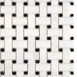 Afyon White Marble Polished Basketweave Mosaic Tile w/ Black Dots-Marble Mosaic-American Tile Depot