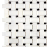 Afyon White Marble Polished Basketweave Mosaic Tile w/ Black Dots-Marble Mosaic-American Tile Depot