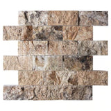 Sample of 2 X 4 Antico Onyx Travertine Split-Faced Brick Mosaic Tile-Travertine Mosaic-American Tile Depot