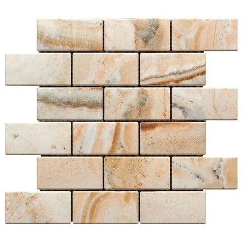 2 X 4 Antico Onyx Travertine Tumbled Brick Mosaic Tile