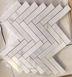 Oriental White / Asian Statuary Marble Honed 1.25 x 6 Herringbone Mosaic Tile