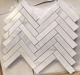 Oriental White / Asian Statuary Marble Polished 1.25 x 6 Herringbone Mosaic Tile