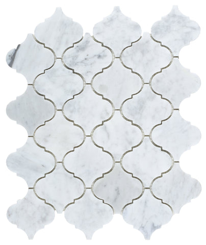 Precious Stone Arabesque Carrara Polished Lantern Marble Mosaic Tile