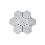 Carrara White Marble Polished 5" Large Hexagon Mosaic Tile