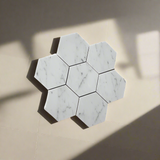 Carrara White Marble Polished 5" Large Hexagon Mosaic Tile