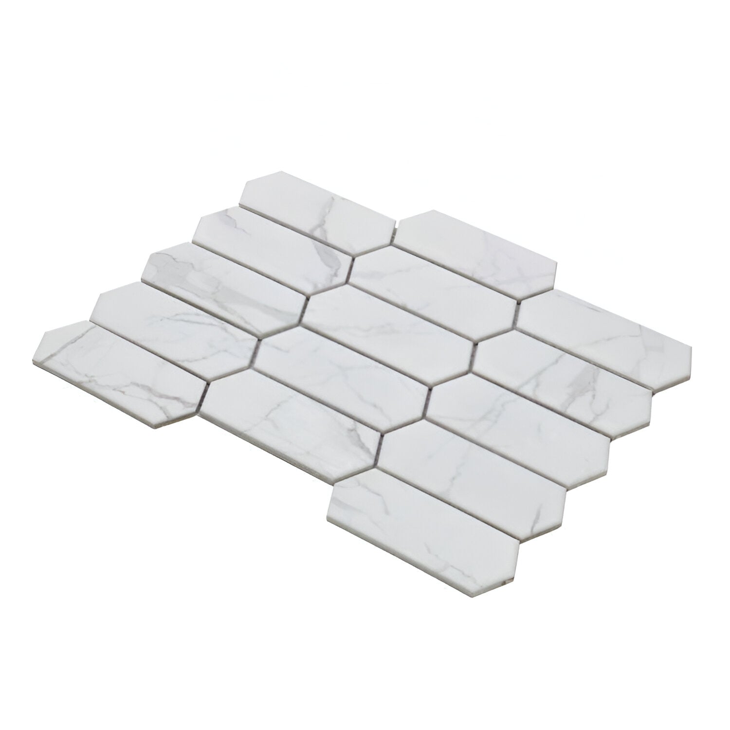 Arrow Picket Statuario Matte Elongated Hexagon Porcelain Mosaic Tile-Porcelain Mosaic-American Tile Depot