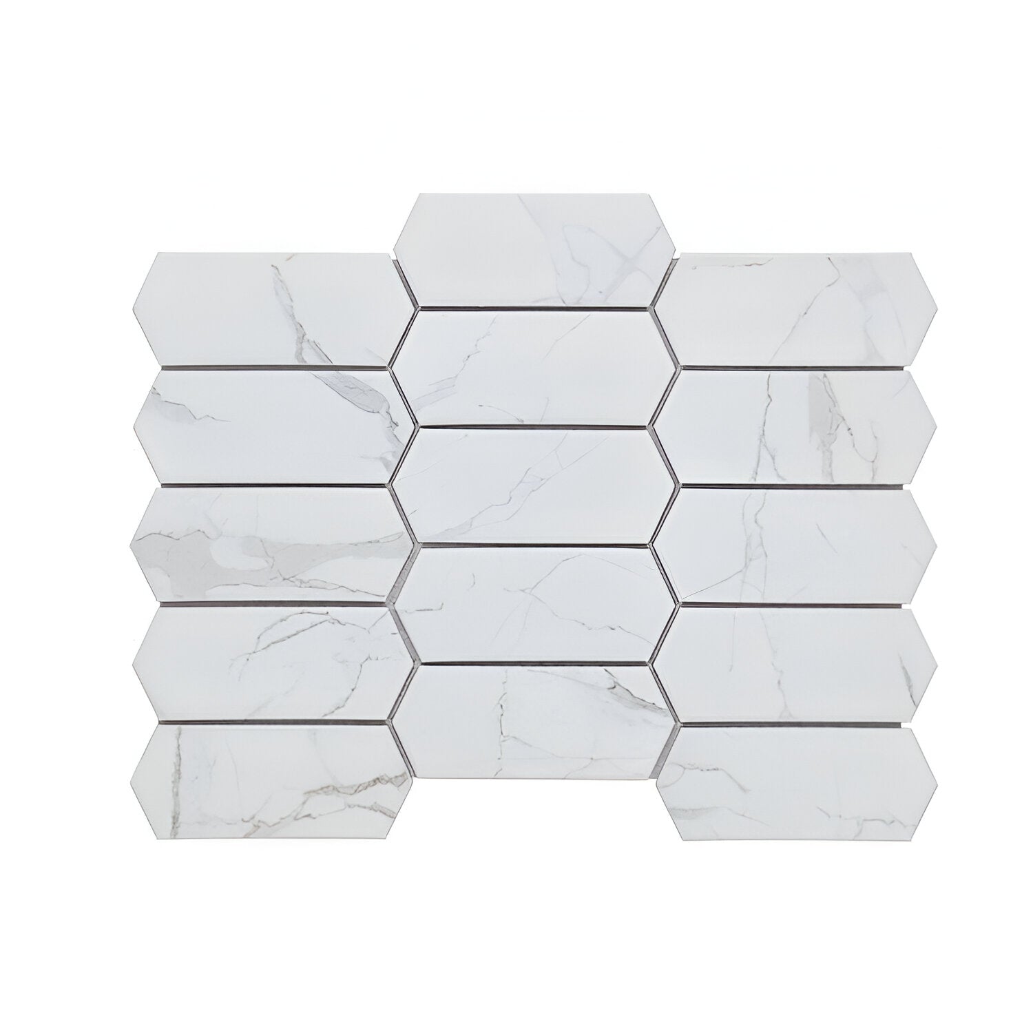 Arrow Picket Statuario Matte Elongated Hexagon Porcelain Mosaic Tile-Porcelain Mosaic-American Tile Depot