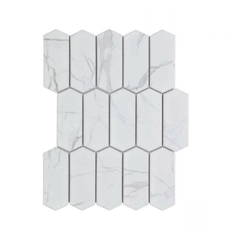 Arrow Picket Statuario Matte Elongated Hexagon Porcelain Mosaic Tile-Porcelain Mosaic-American Tile Depot