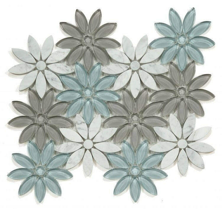 Aster White Sky Flower Mosaic Wall Tile-Mixed Mosaic-American Tile Depot