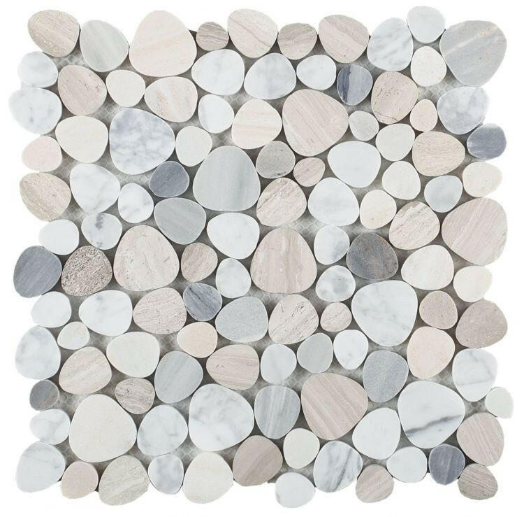 Athena Minerva Blue Polished Pebble Marble Mosaic Tile-Marble Mosaic-American Tile Depot