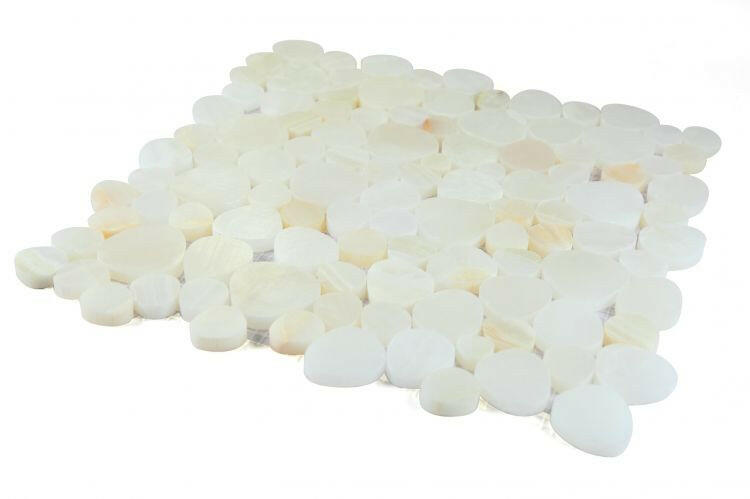 Athena Minerva Onyx White Honed Pebble Marble Mosaic Tile-Marble Mosaic-American Tile Depot