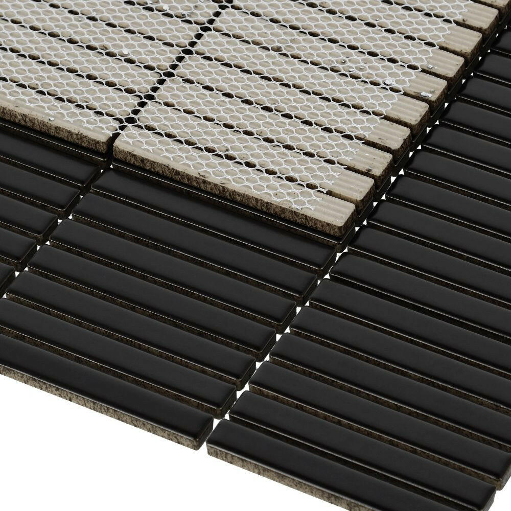 Band Black Matte Linear Porcelain Mosaic Tile-Porcelain Mosaic-American Tile Depot