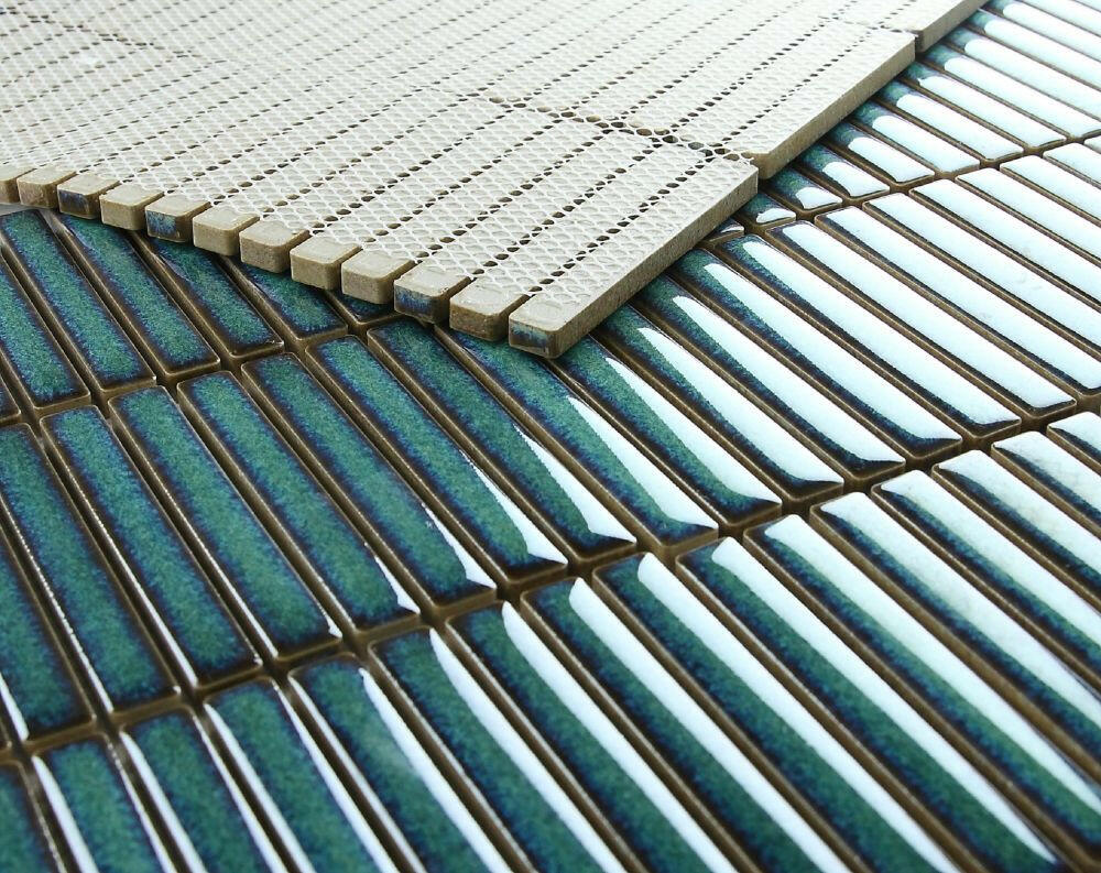 Band Turquoise Glossy Linear Porcelain Mosaic Tile-Porcelain Mosaic-American Tile Depot