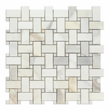 Calacatta Gold Marble Polished Basketweave Mosaic Tile w/ Calacatta Gold Dots