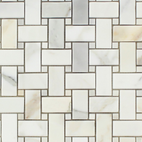 Calacatta Gold Marble Polished Basketweave Mosaic Tile w/ Calacatta Gold Dots