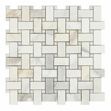 Calacatta Gold Marble Polished Basketweave Mosaic Tile w/ Calacatta Gold Dots-Marble Mosaic-American Tile Depot