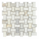 Calacatta Gold Marble Polished Basketweave Mosaic Tile w/ Calacatta Gold Dots