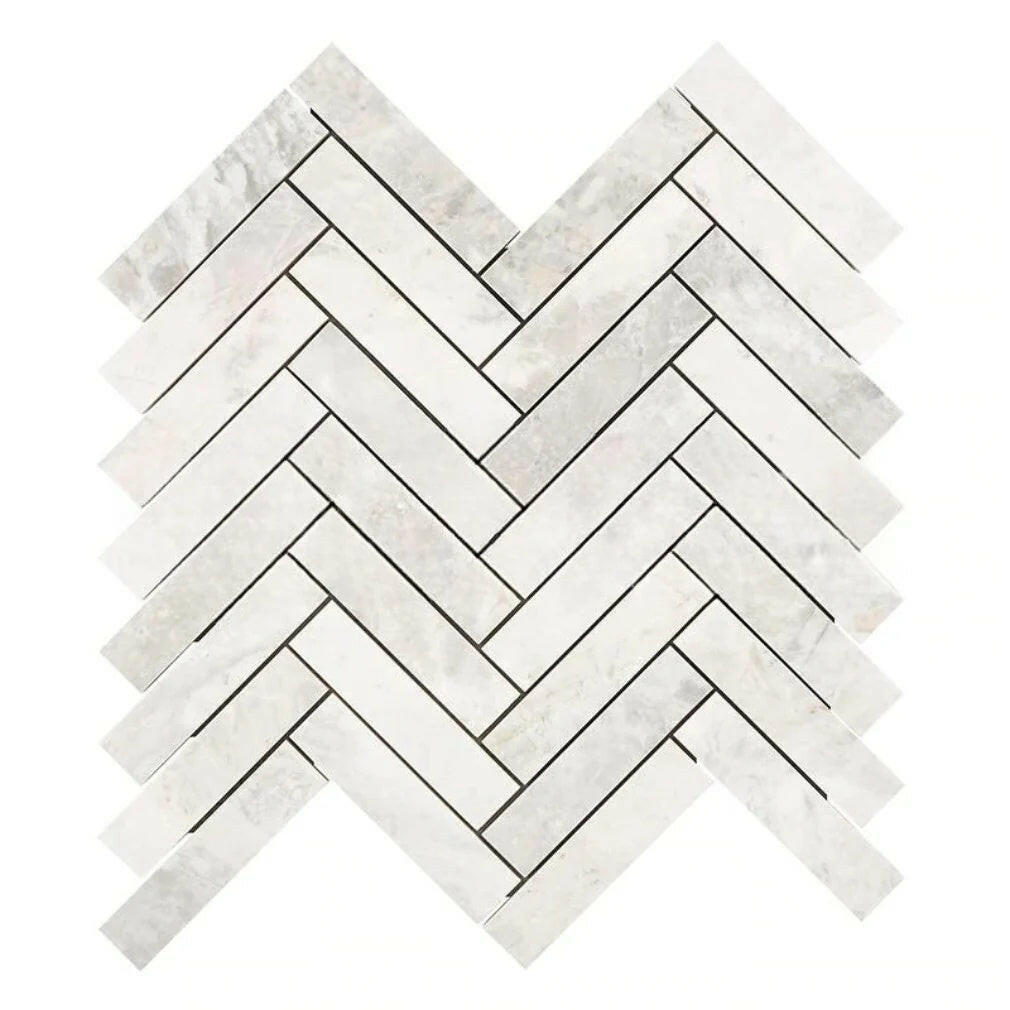 Bianco Congelato Dolomite Leathered 1 x 4 Herringbone Mosaic Tile-Marble Mosaic-American Tile Depot