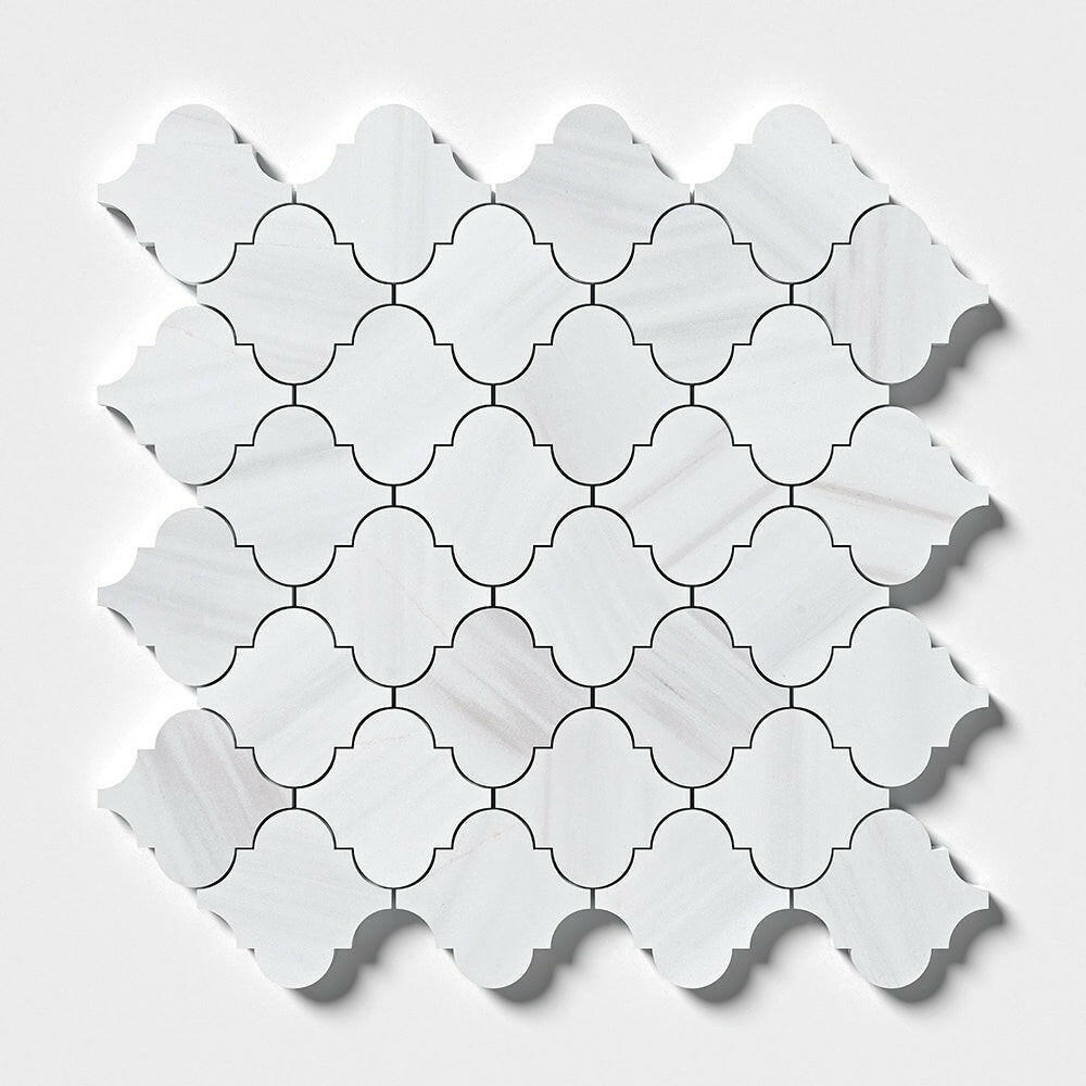 Bianco Dolomite Honed 3" Lantern Arabesque Marble Mosaic Tile-Marble Mosaic-American Tile Depot