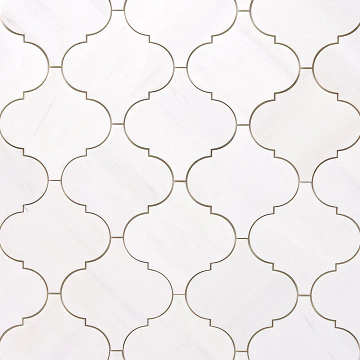 Bianco Dolomite Polished 6" Lantern Arabesque Marble Mosaic Tile-Marble Mosaic-American Tile Depot