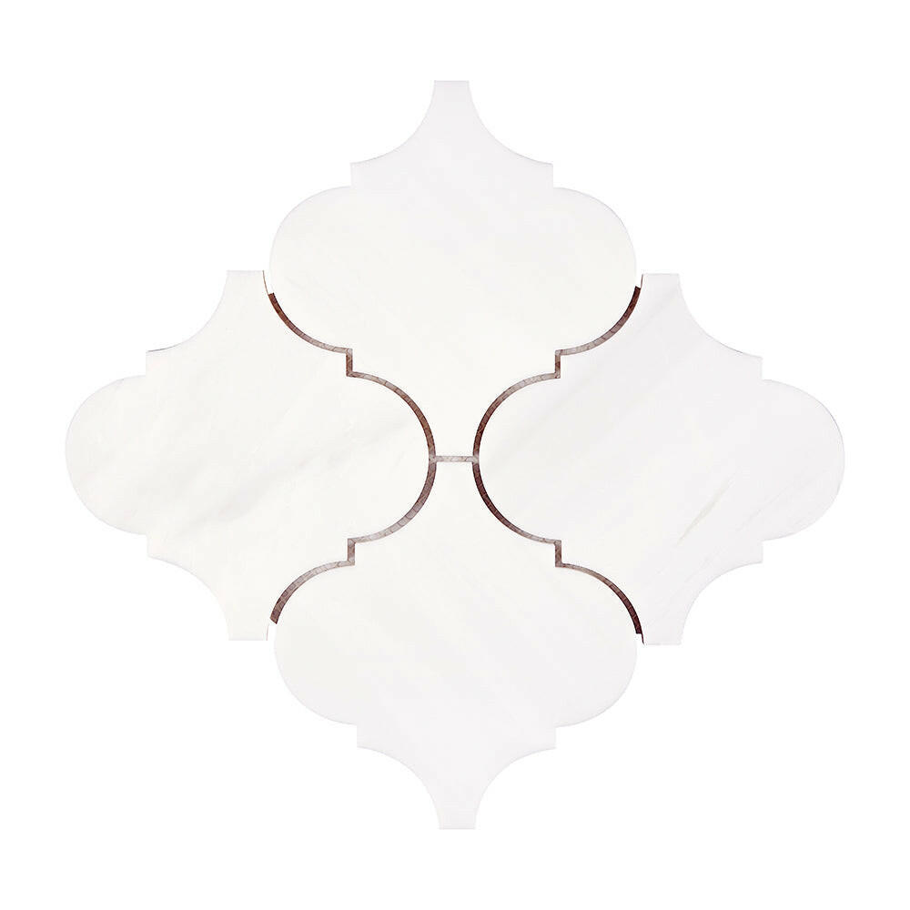 Bianco Dolomite Polished 6" Lantern Arabesque Marble Mosaic Tile-Marble Mosaic-American Tile Depot