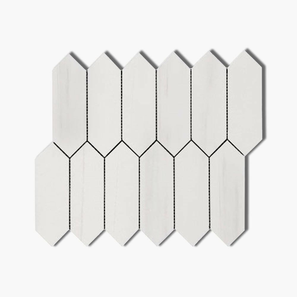 Bianco Dolomite Polished Picket Marble Mosaic Tile-Marble Mosaic-American Tile Depot