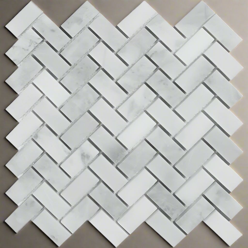 Bianco Venatino (Bianco Mare) Marble Honed 1 x 2 Herringbone Mosaic Tile-Marble Mosaic-American Tile Depot