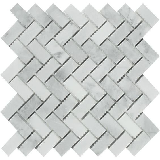 Bianco Venatino (Bianco Mare) Marble Polished 1 x 2 Herringbone Mosaic Tile-Marble Mosaic-American Tile Depot