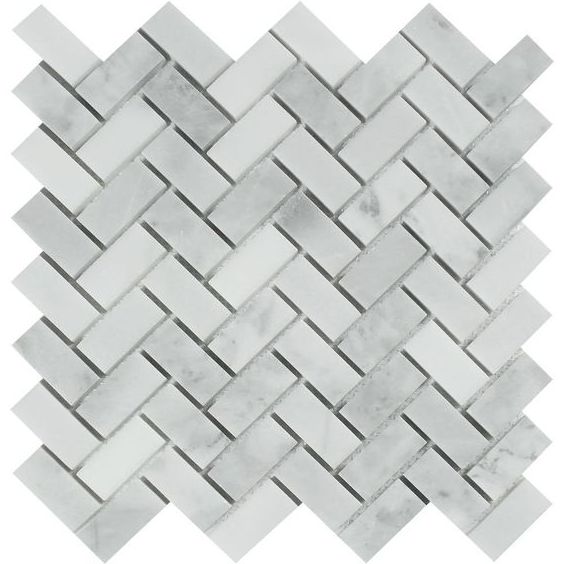 Bianco Venatino (Bianco Mare) Marble Polished 1 x 2 Herringbone Mosaic Tile-Marble Mosaic-American Tile Depot