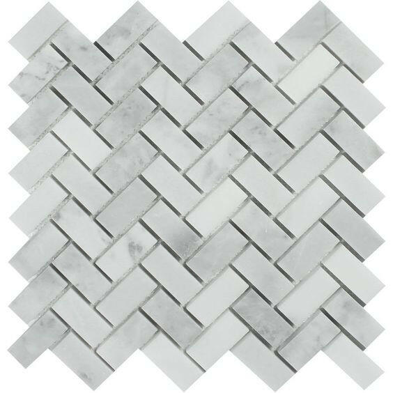 Bianco Venatino (Bianco Mare) Marble Polished 1 x 2 Herringbone Mosaic Tile-Marble Mosaic-American Tile Depot